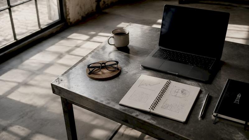 Bureau minimaliste avec carnet de notes et accessoires élégants