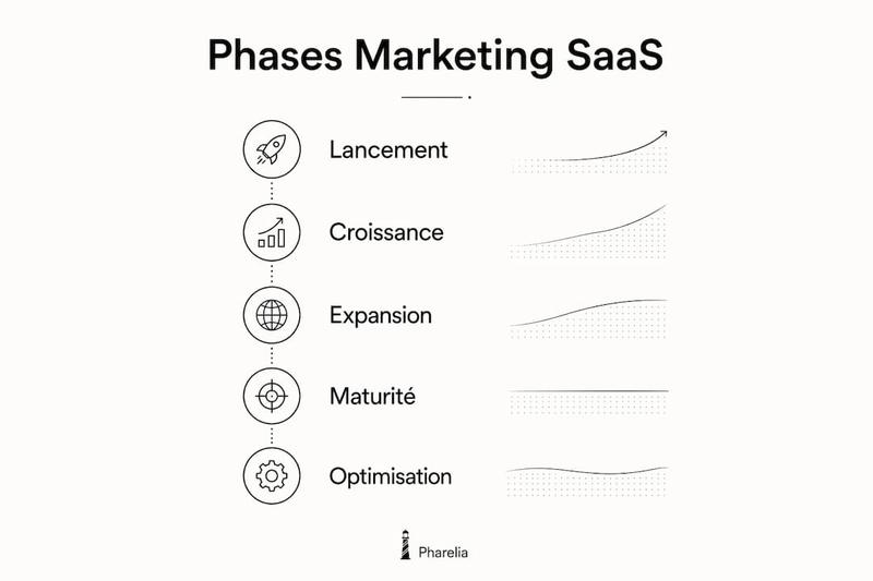 Découvrez en infographie les 5 grandes étapes incontournables pour réussir votre stratégie marketing SaaS.