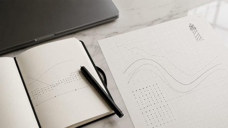 Vue de dessus d’un ensemble de données SEO accompagnées de prises de notes