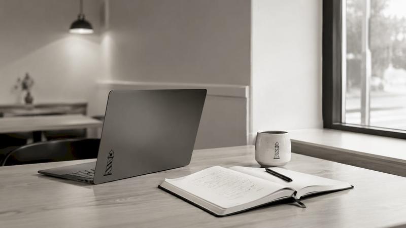 Espace de travail épuré avec des outils SEO en noir et blanc