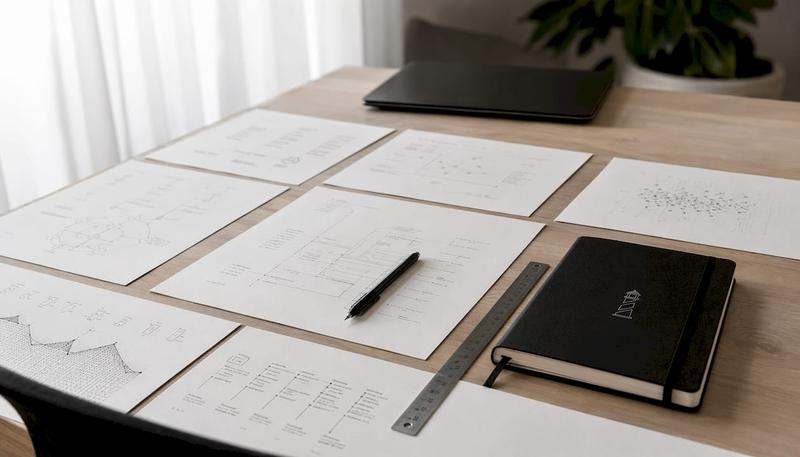 Organisation des liens et documents sur un bureau épuré