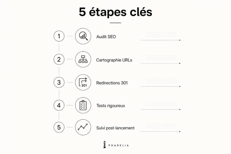 Les étapes clés d’une refonte SEO présentées en infographie épurée