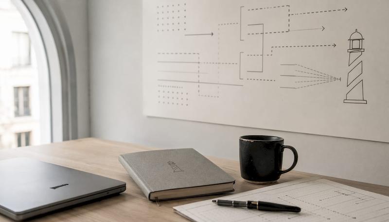 Espace de travail minimaliste avec stratégie de redirection SEO