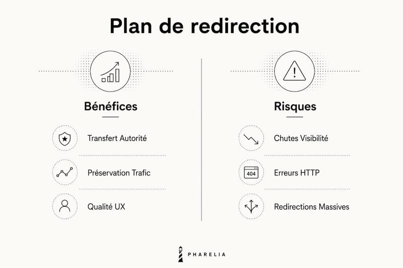 Infographie : les bénéfices et les points de vigilance d’un plan de redirection