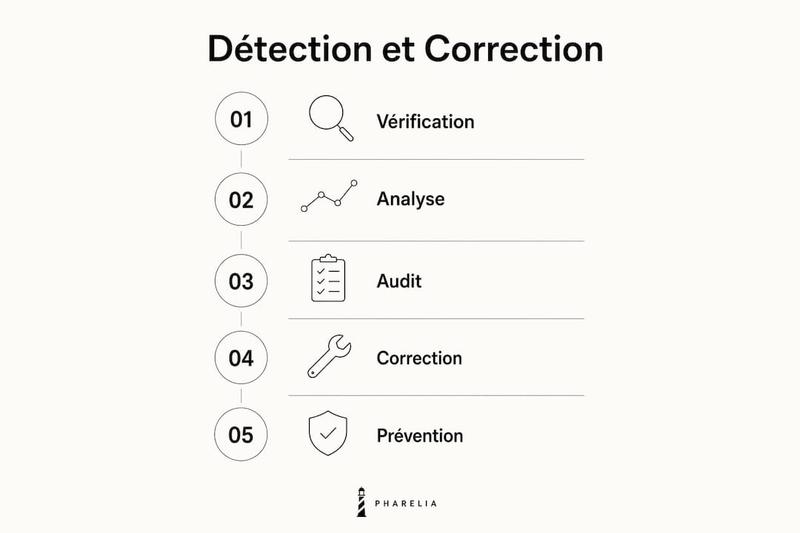 Infographie : les différentes étapes pour faire face à une pénalité Google, présentées sous forme de flux vertical