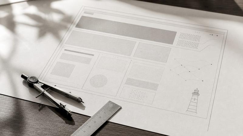 Zoom sur un plan d’architecture du site imprimé sur papier