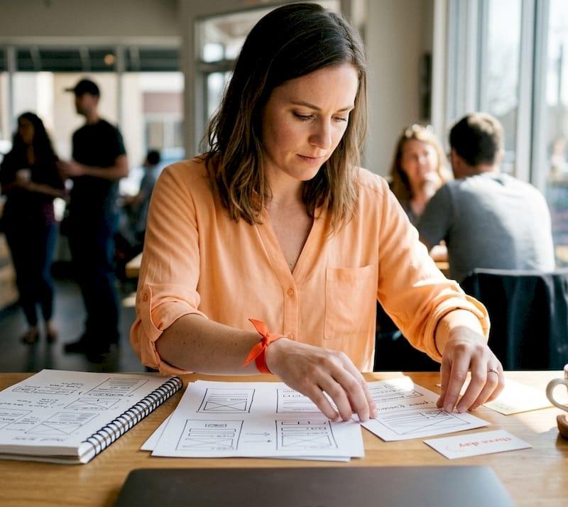 Web designer sketching email capture form layouts for a lead generation website Web designer sketching email capture form layouts for a lead generation website