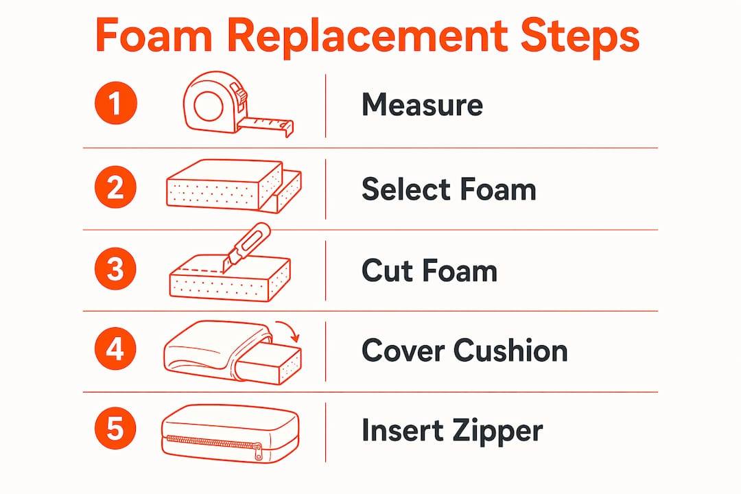 Infographic showing foam replacement steps for sofa cushions