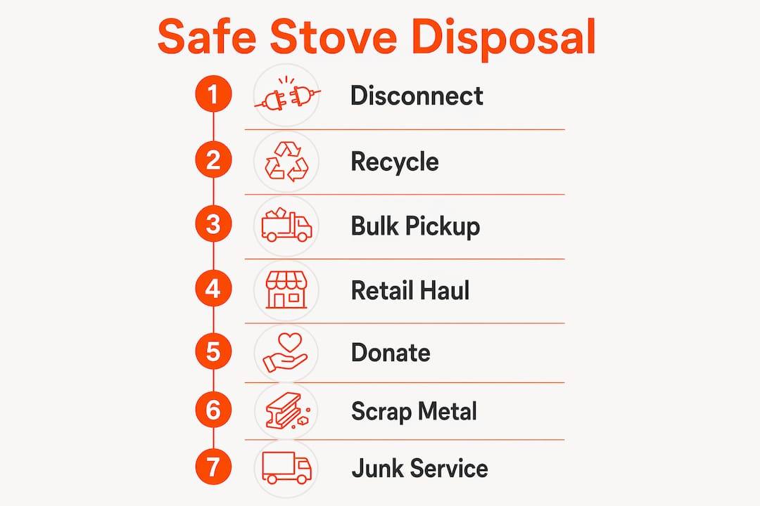Infographic showing steps to dispose stove safely