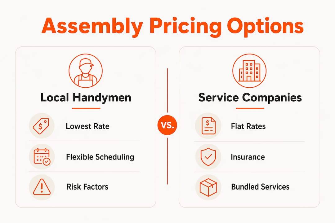 Infographic comparing local handymen and service company prices for assembly