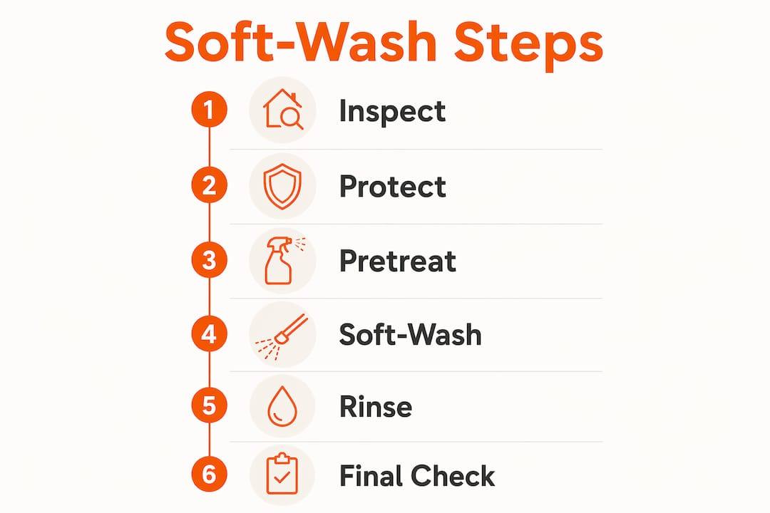 Infographic showing soft-wash lanai cleaning steps