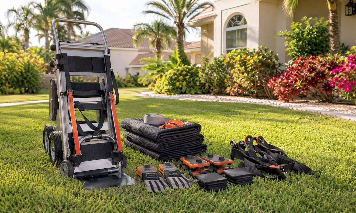 Piano moving equipment arranged outdoors