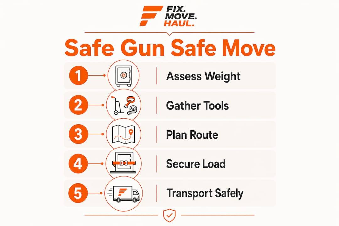 Infographic illustrating five steps to move a gun safe safely