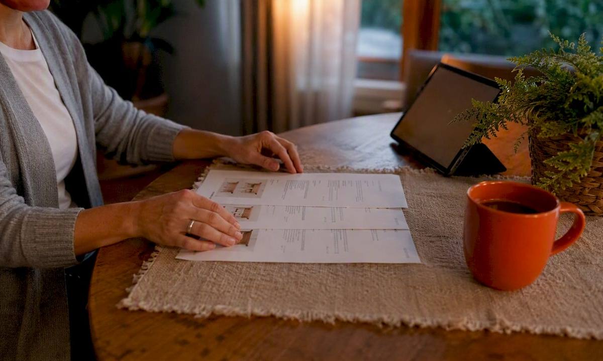 Hands comparing printed furniture assembly quotes