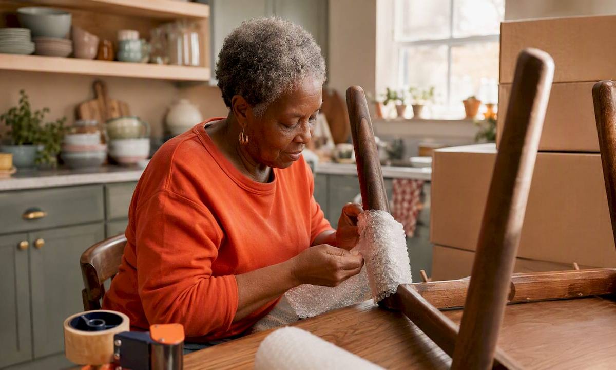 Hands preparing furniture for bulky item disposal