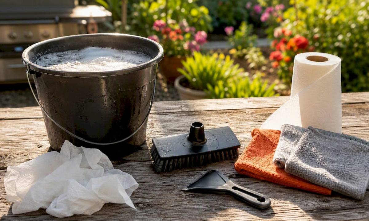 Cleaning tools and supplies for outdoor kitchen