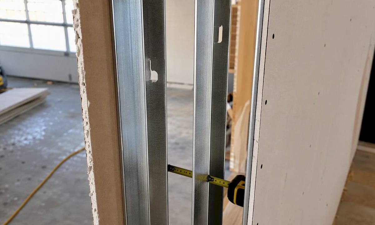 Close-up comparison of 20 and 25 gauge metal studs
