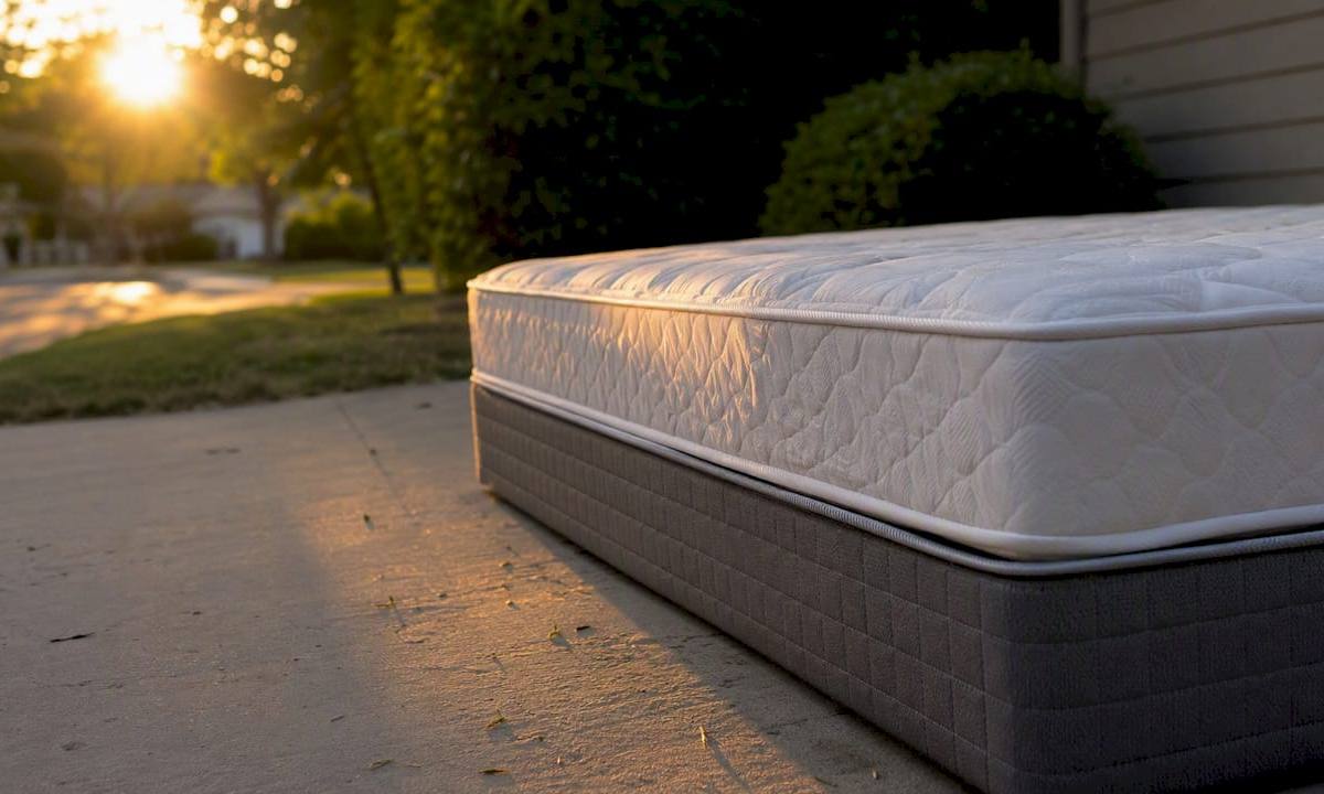 Mattress staged at curbside for pickup