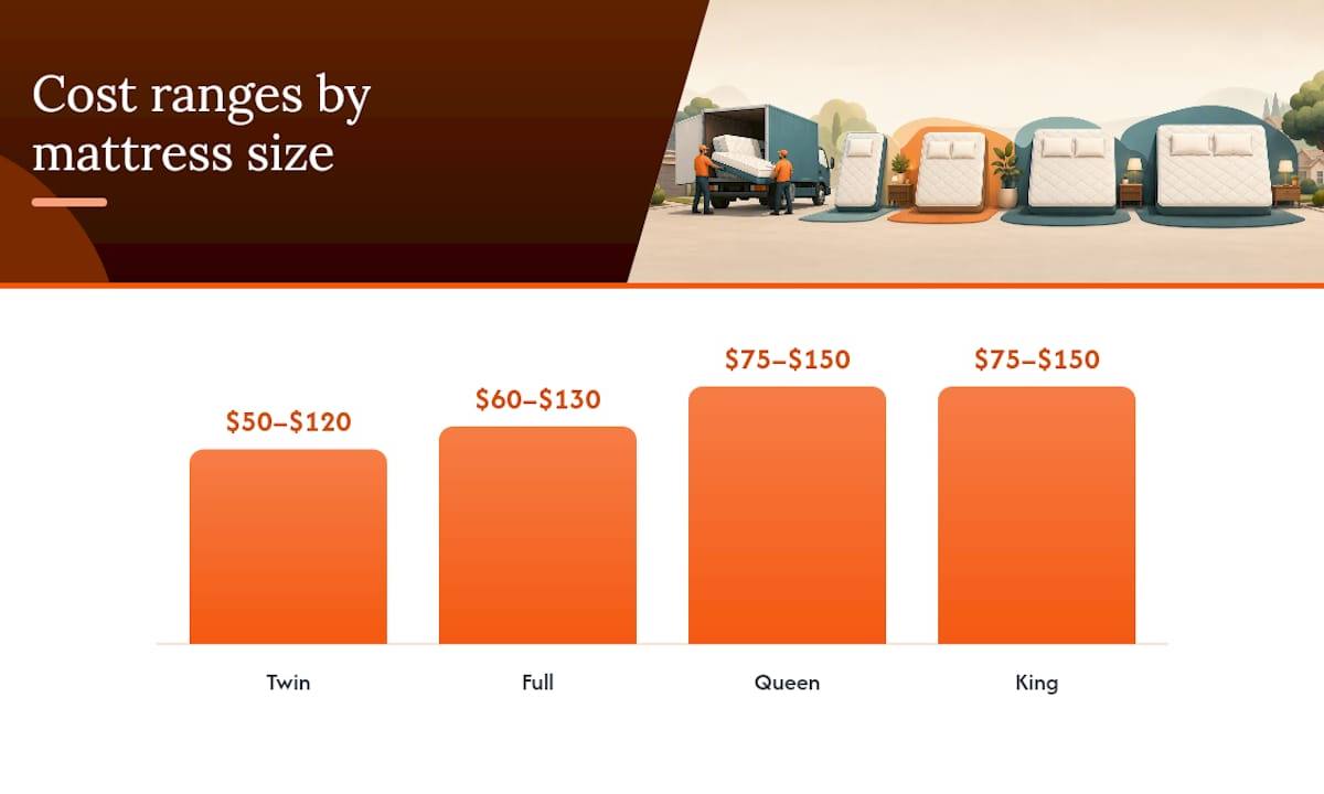 Chart of mattress removal cost by size and service type