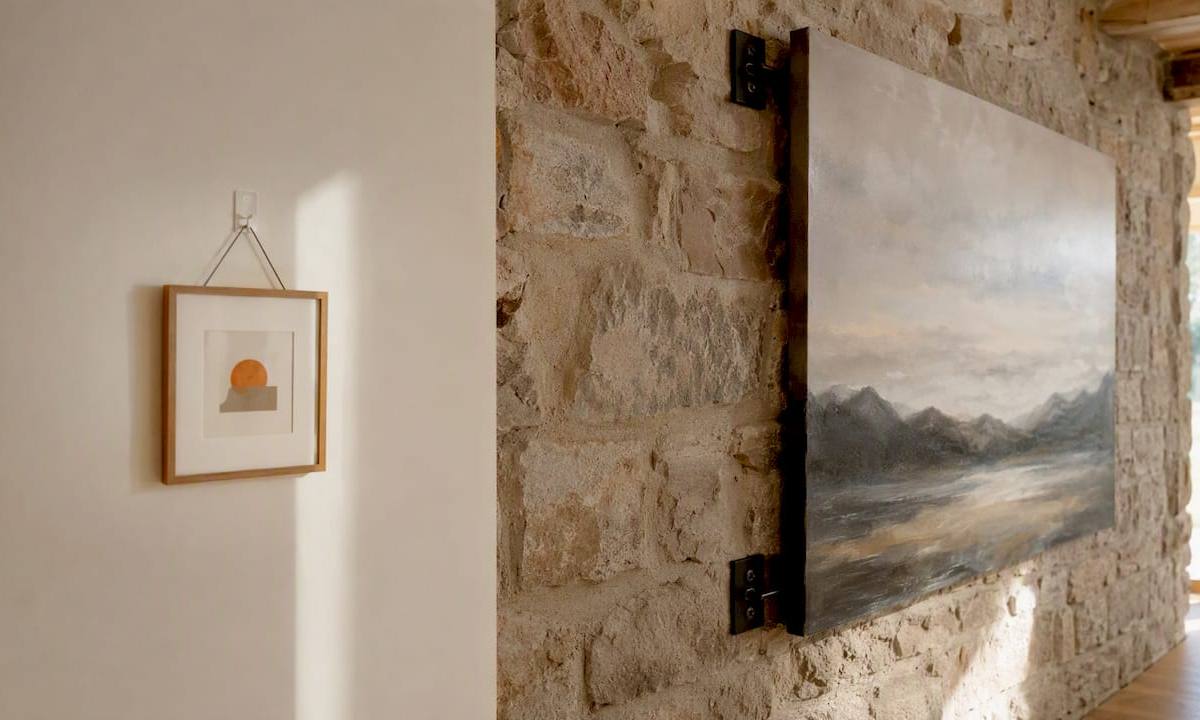Drywall and masonry walls with artwork hung