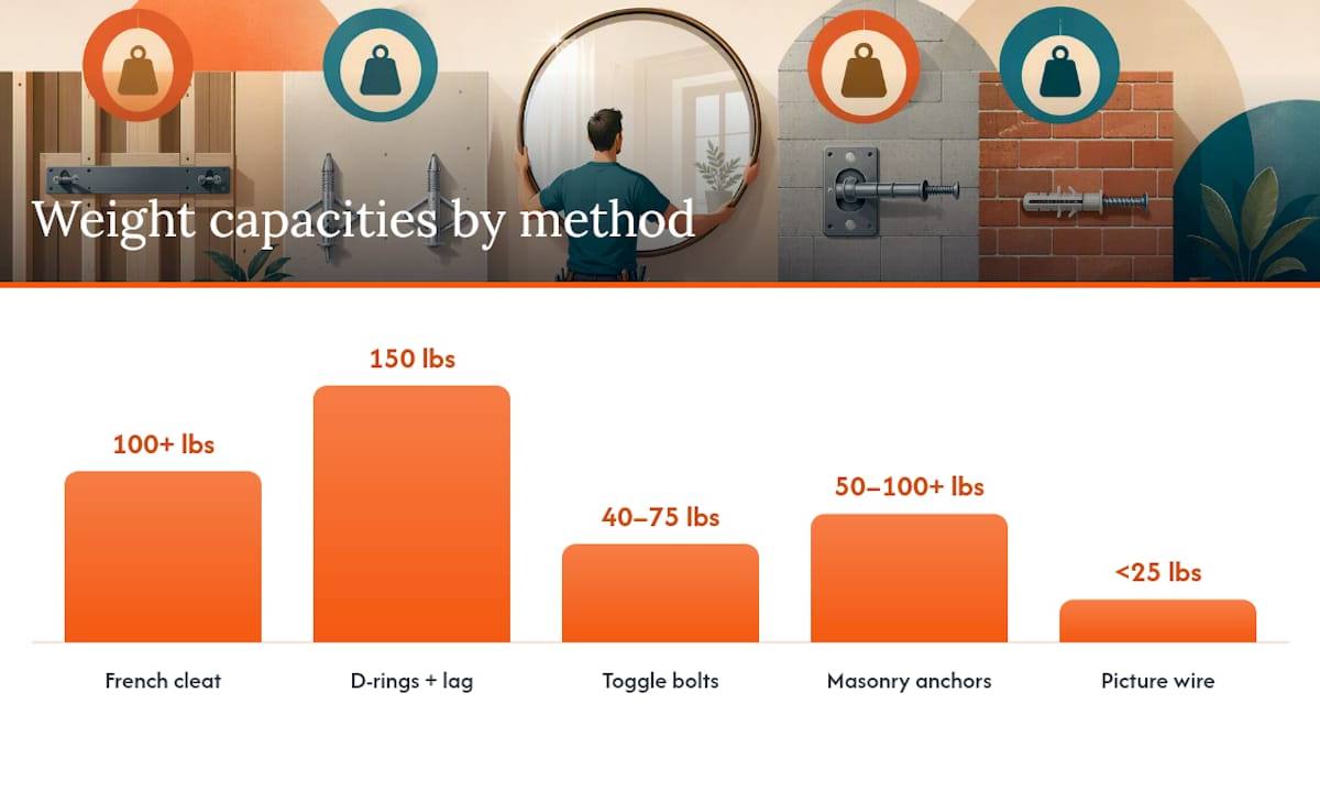 Comparison of mirror hanging methods by use and capacity