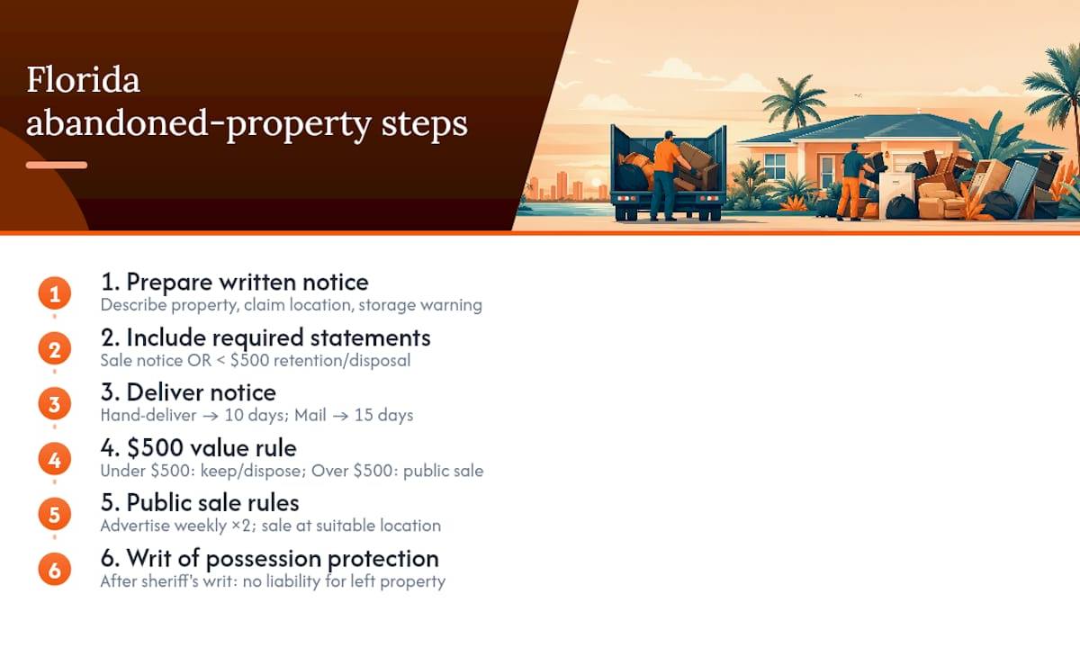 Diagram of Florida abandoned property notice rules and timelines