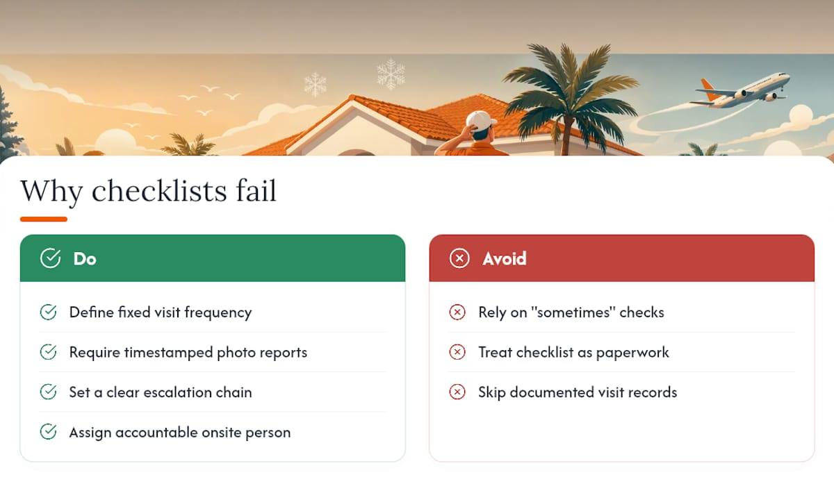 Diagram showing reasons checklist failures before first visit