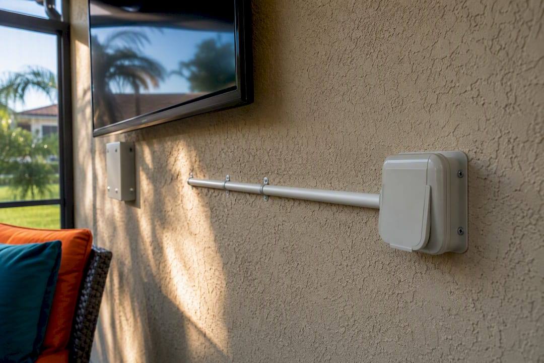Weatherproof conduit on screened lanai wall