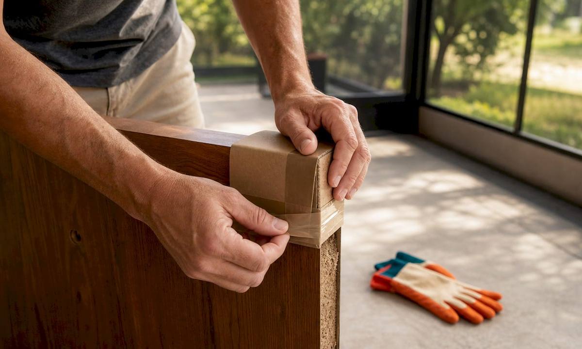 Hands securing sharp furniture edges safely
