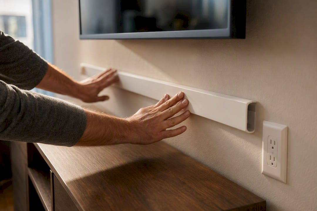 Hands installing a paintable cable raceway