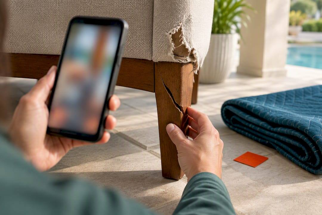 Phone recording a damaged furniture detail