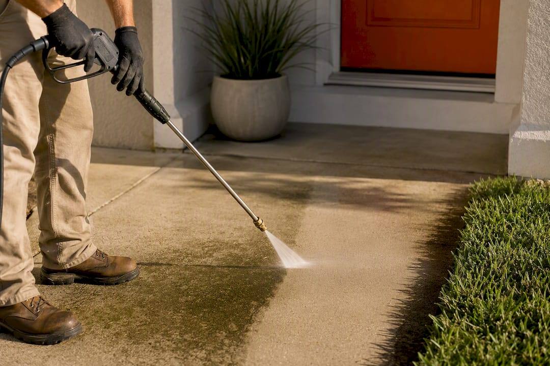 Pressure washing a Florida home entry