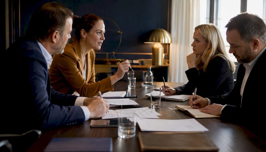Verhandlungsgespräch unter Geschäftsleuten im Besprechungsraum