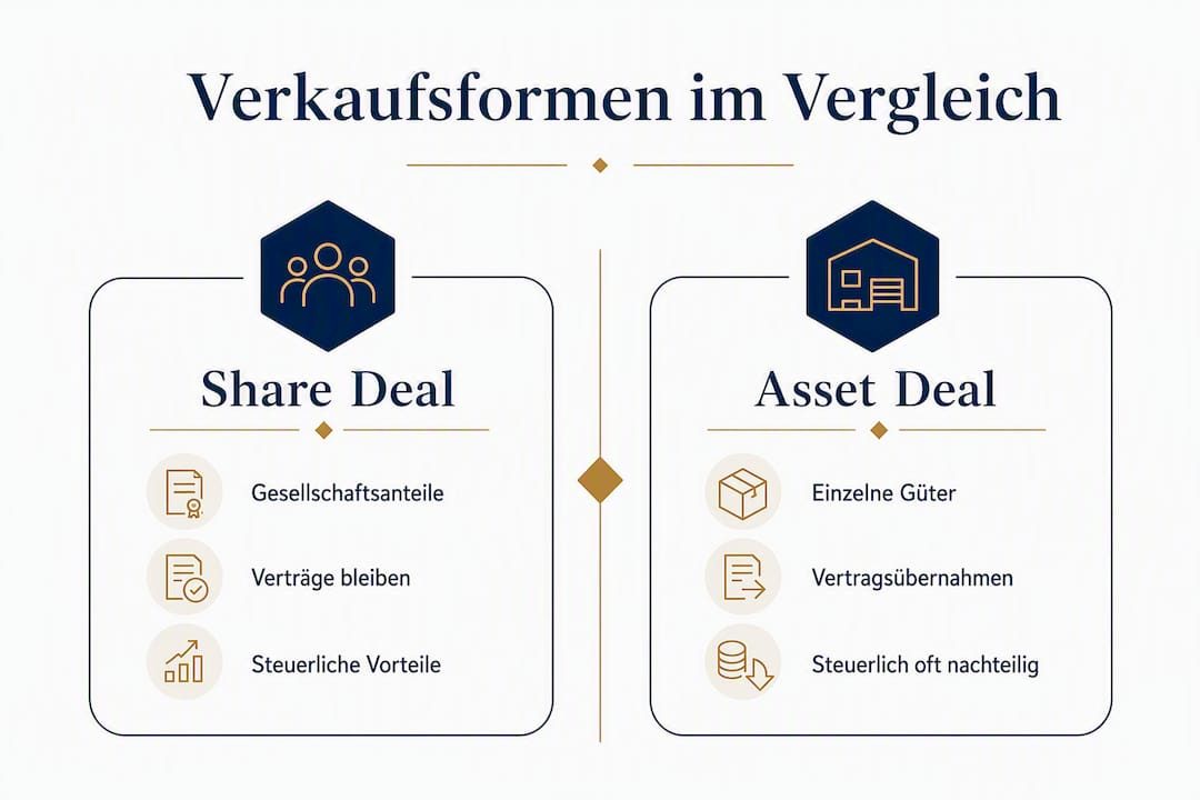 Infografik: Share Deal oder Asset Deal – ein Vergleich der wichtigsten Unterschiede