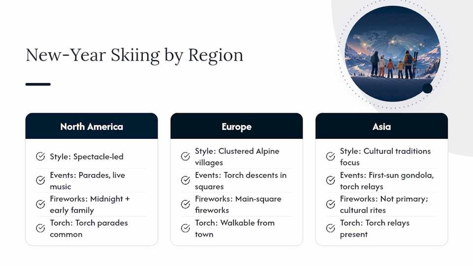 Comparison diagram of regional New Year ski celebrations