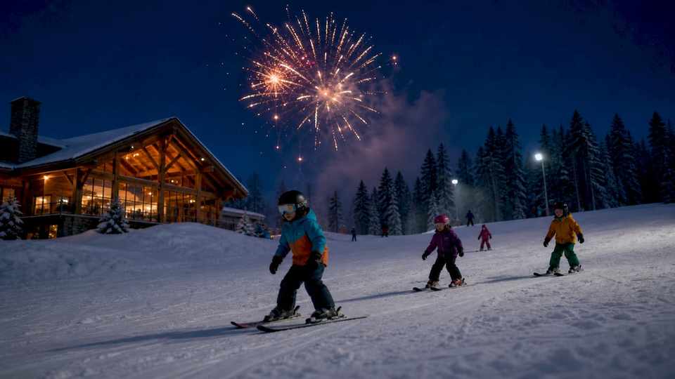 Early evening fireworks at family ski resort
