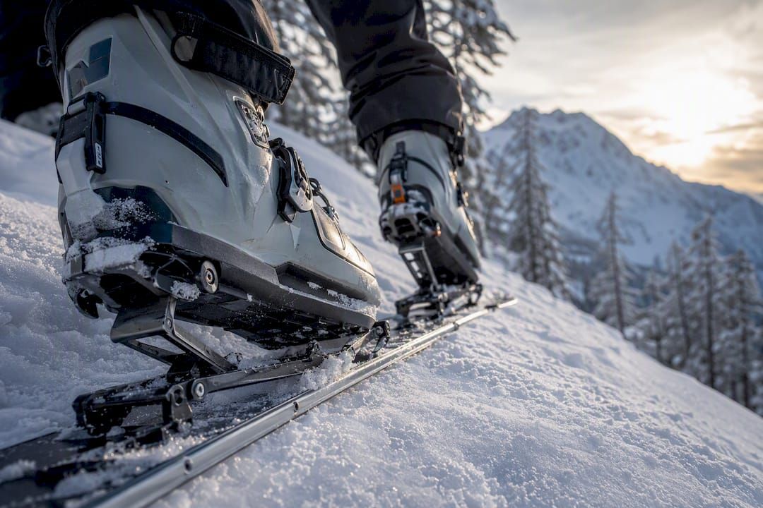 Ski touring boots with heel risers engaged