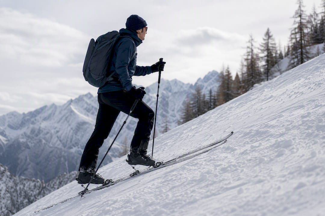 Ski touring uphill technique close-up