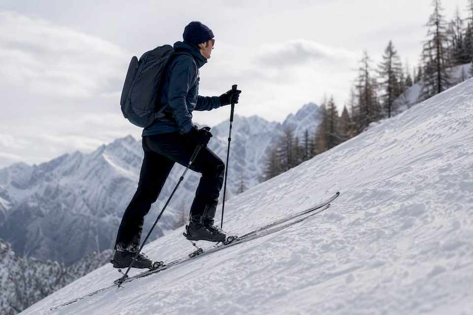 Ski touring uphill technique close-up
