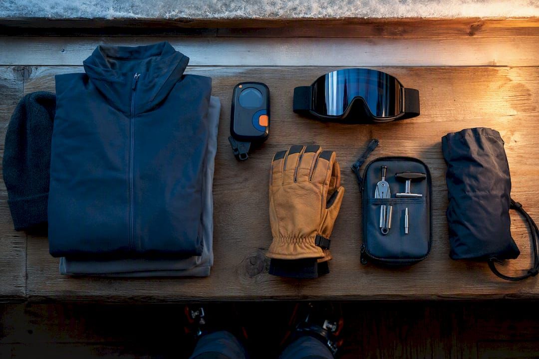 Avalanche kit layers goggles and repair tools