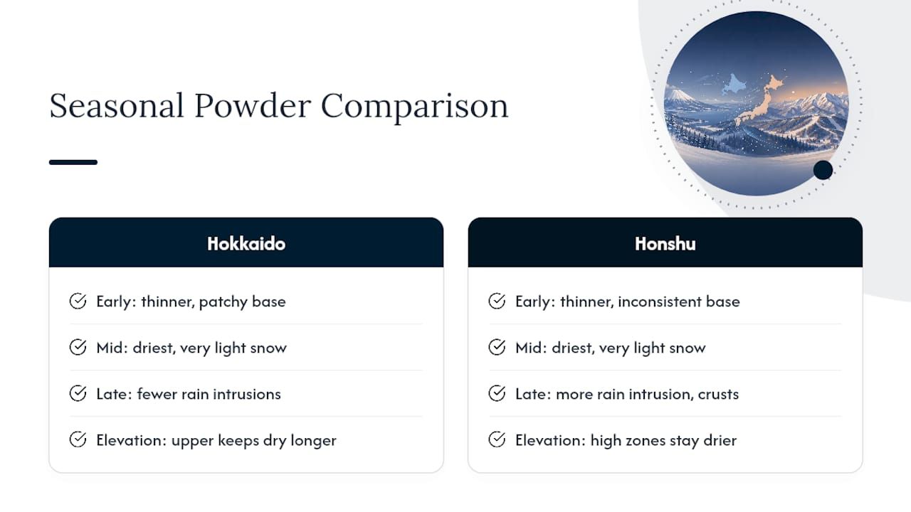 Japan ski season snow quality timeline